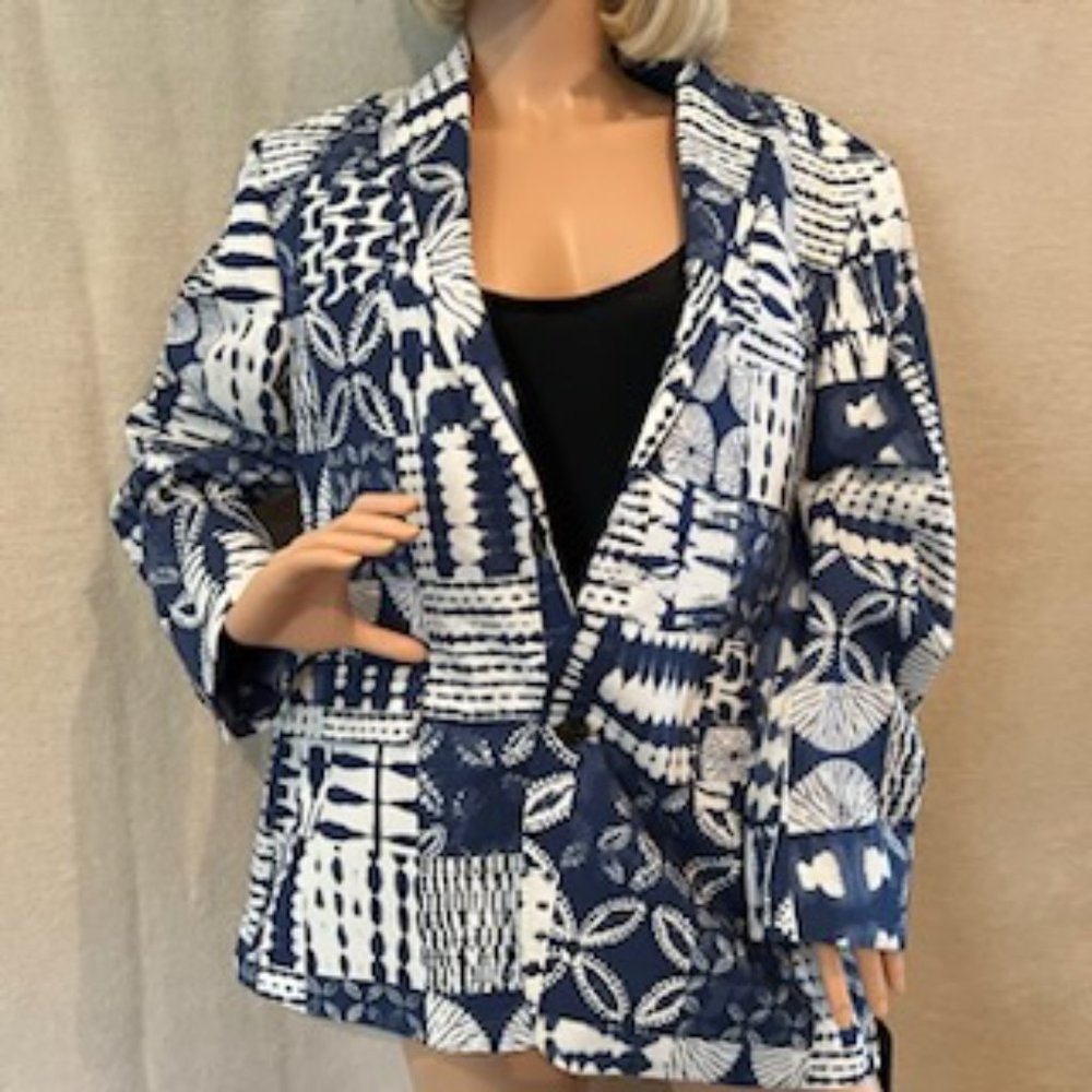 New! Land's End Classic Clothing Batik Blue Jacket
